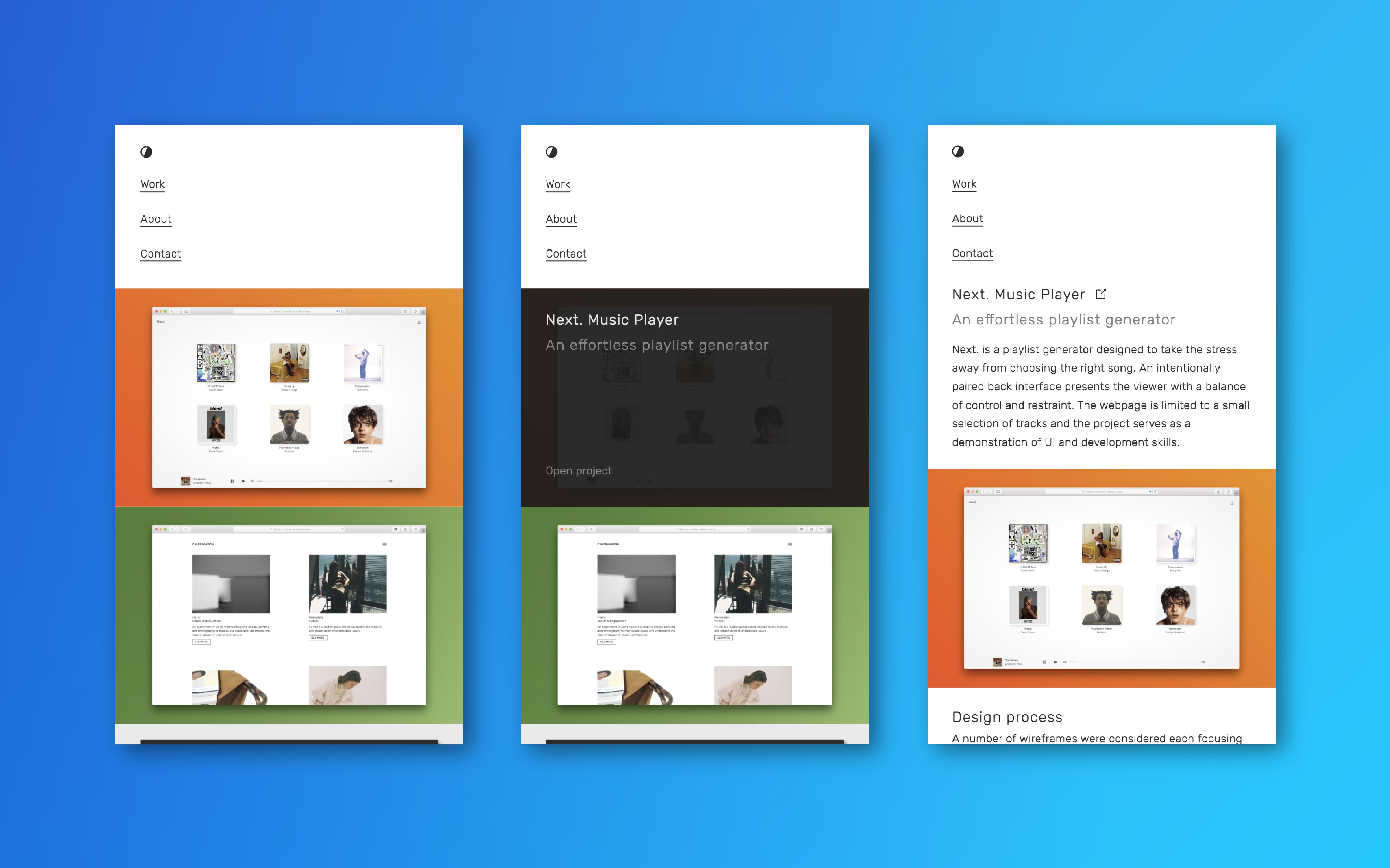 Mobile view of the portfolio